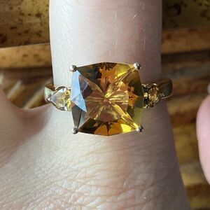 Champagne Quartz Sterling Silver Cocktail Ring Size 10